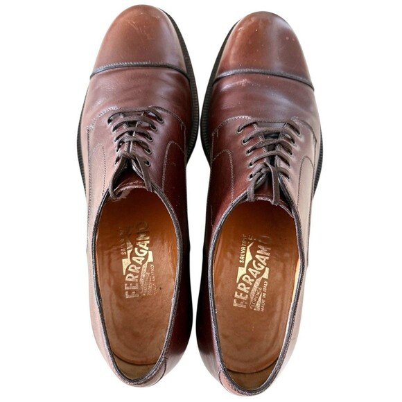 Salvatore Ferragamo Brown Leather Cap Toe Lace Up Shoes Men’s Size 9.5D main image 6